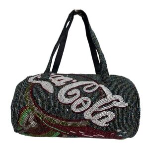 Coca-Cola Beaded Tote Hand Bag Purse with Red and Green Accents